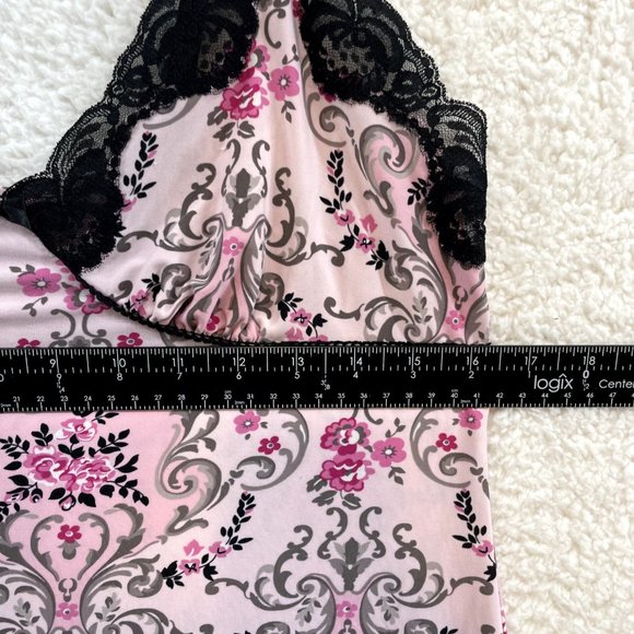 Y2K 2000s Whispers Pink Floral Swirl Slinky Stretch Lingerie Mini Slip Dress M - Picture 7 of 9